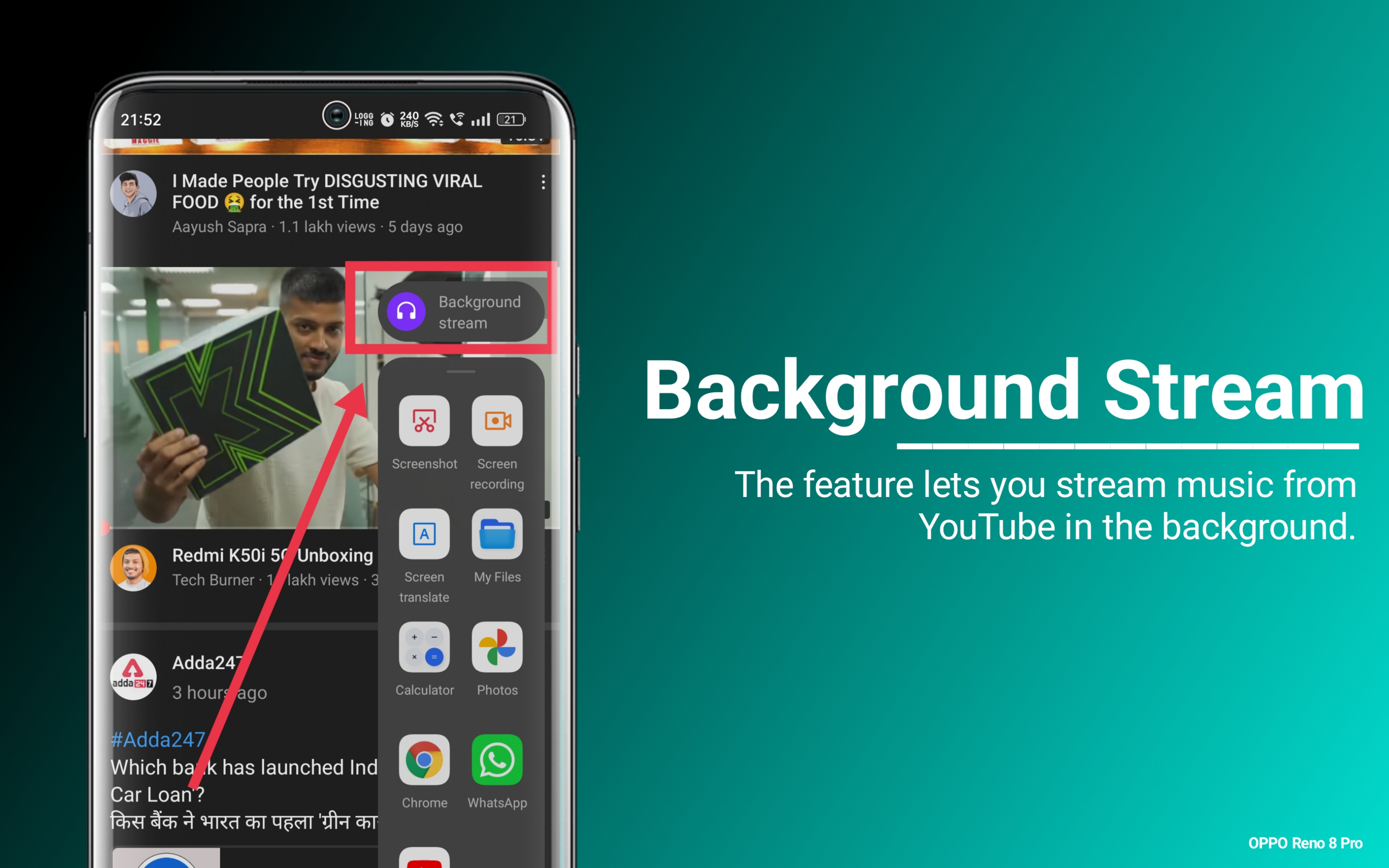 Play YouTube Videos in screen off on OPPO Reno 8 Pro with